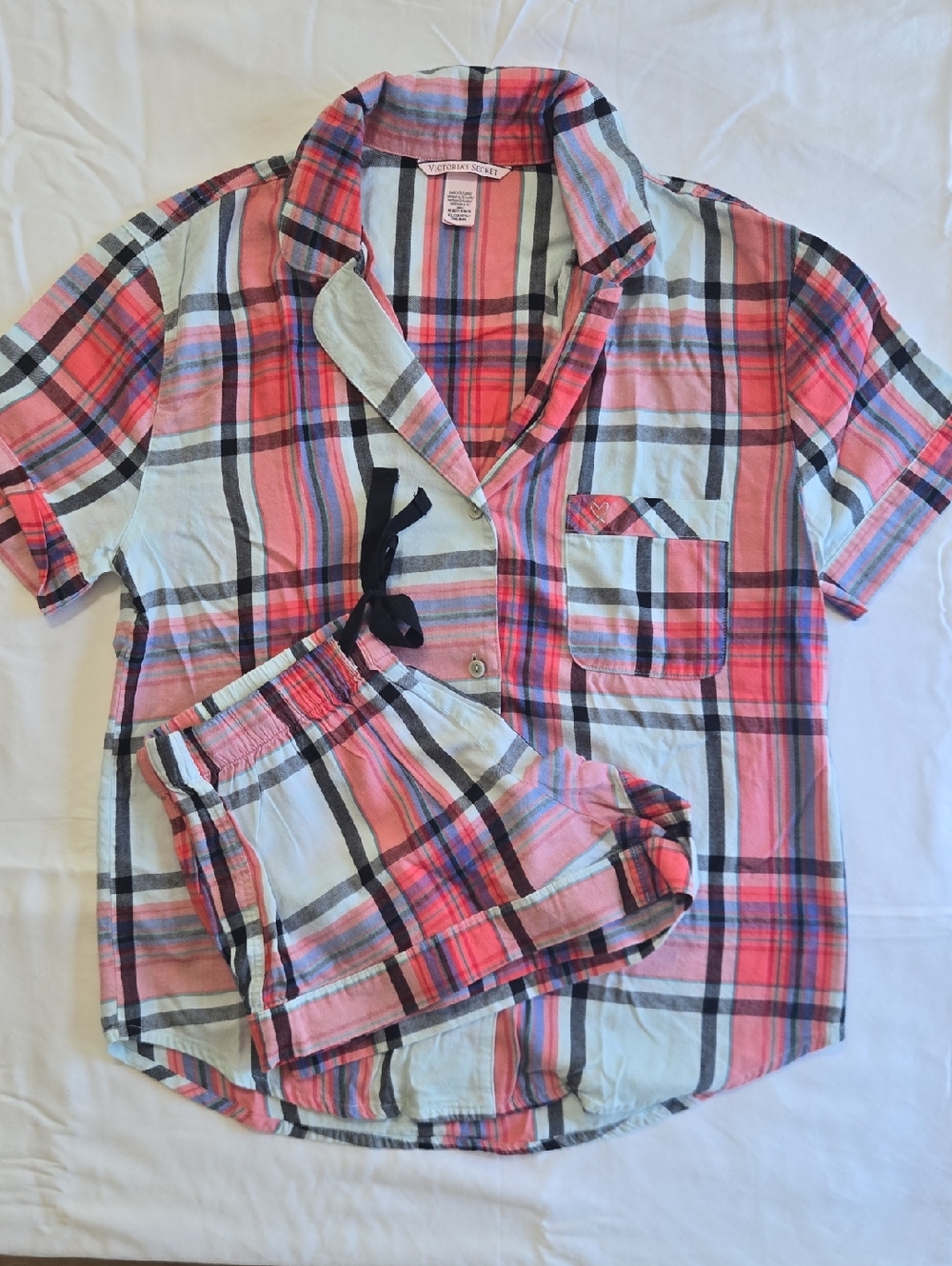 Victoria's Secret Pink, White & Black Plaid Short Pajama Set